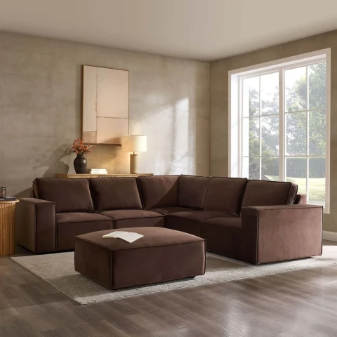 Brooklyn Brown 2C2 Sofa Set – Plush Velvet 5 Seater Sofas with Free Footstool