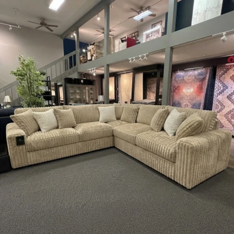 Chunky Thick Cord sofa Beige 3 Piece Sectional Corner Sofa 230 x 230cm | High Back UK