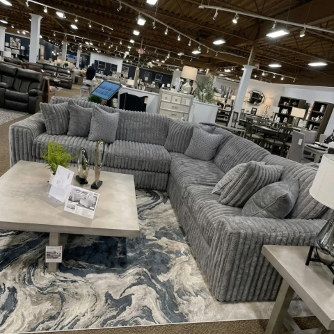 Large Grey Chunky Thick Cord Sectional Corner Sofa 230 x 230cm | UK