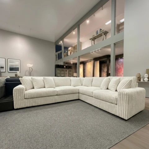 Cream Chunky Cord 3 Piece Corner Sectional Sofa (230x230cm) | L-Shaped