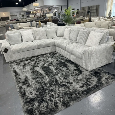 Light Grey Chunky Cord 3 Piece Corner Sectional Sofa 230 x 230cm | UK