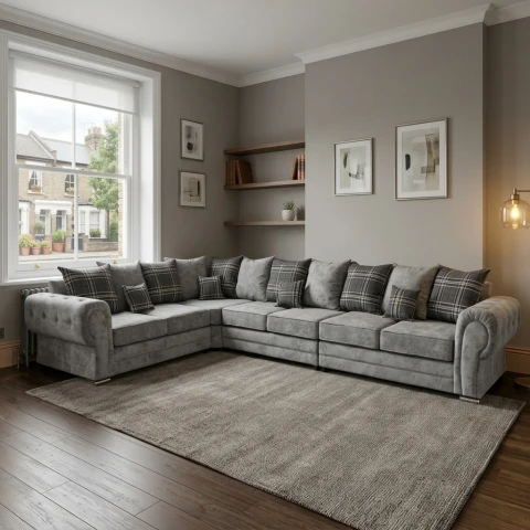 Grey Verona Chesterfield 7 Seater Left Hand Corner Sofa | 360 x 240cm