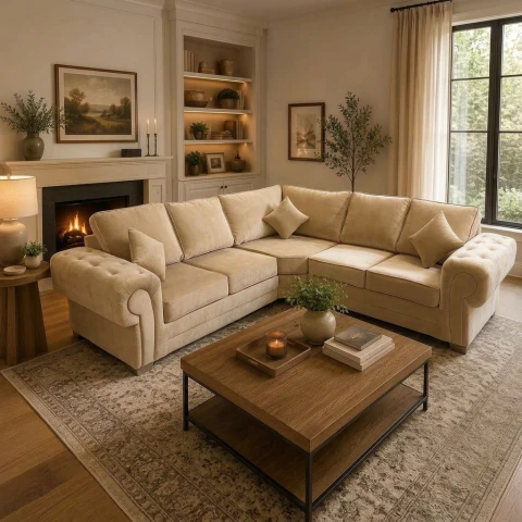 Verona High Back Fabric Corner Sofa – Luxury Modern L-Shaped Sofa